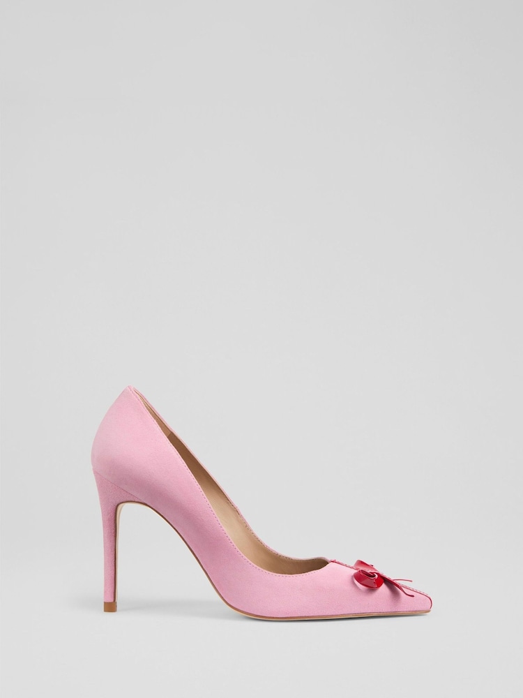 LK Bennett Pink Kittie Bow Detail Suede Courts - Image 1 of 4