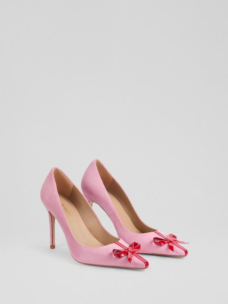 LK Bennett Pink Kittie Bow Detail Suede Courts - Image 2 of 4