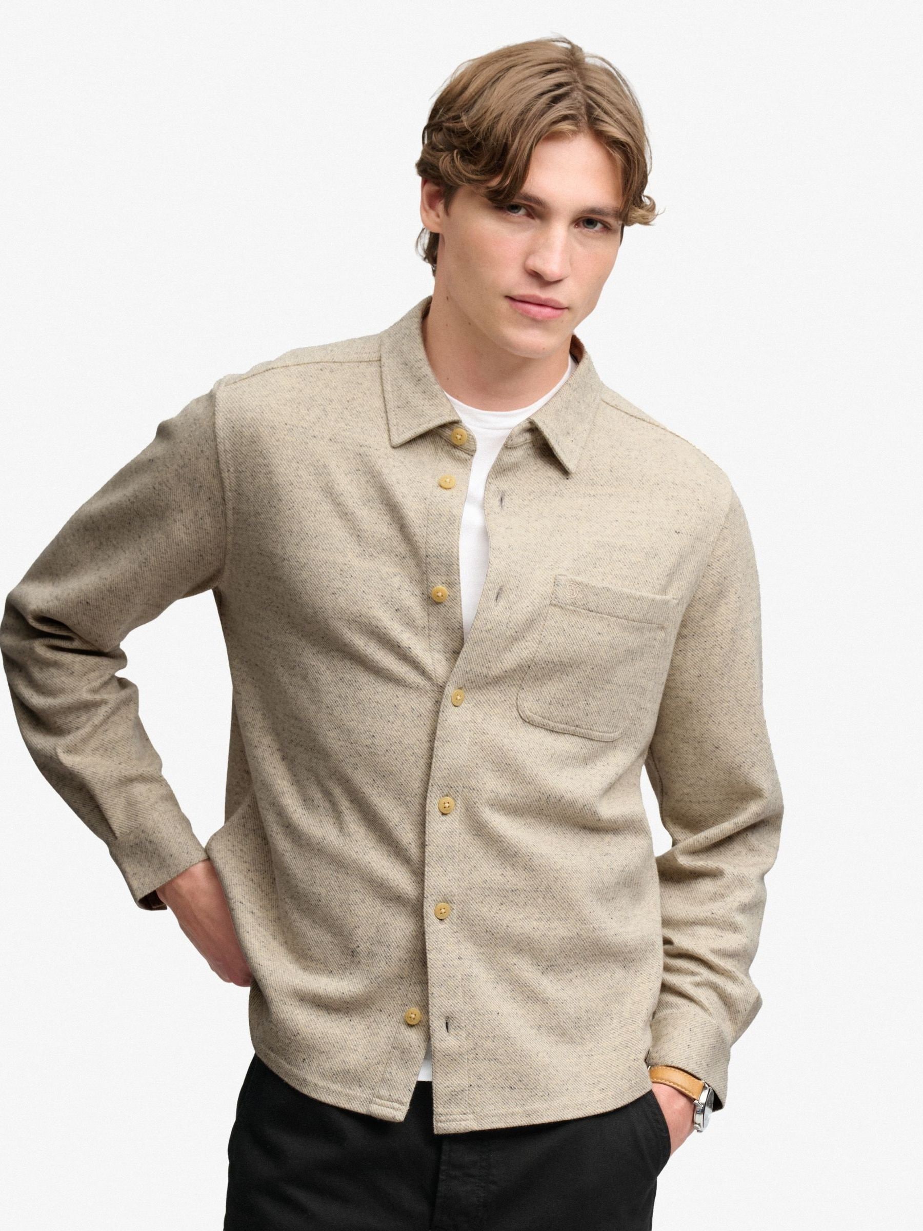 Buy Superdry Cream Twill Tweed Jersey Shirt from Next USA