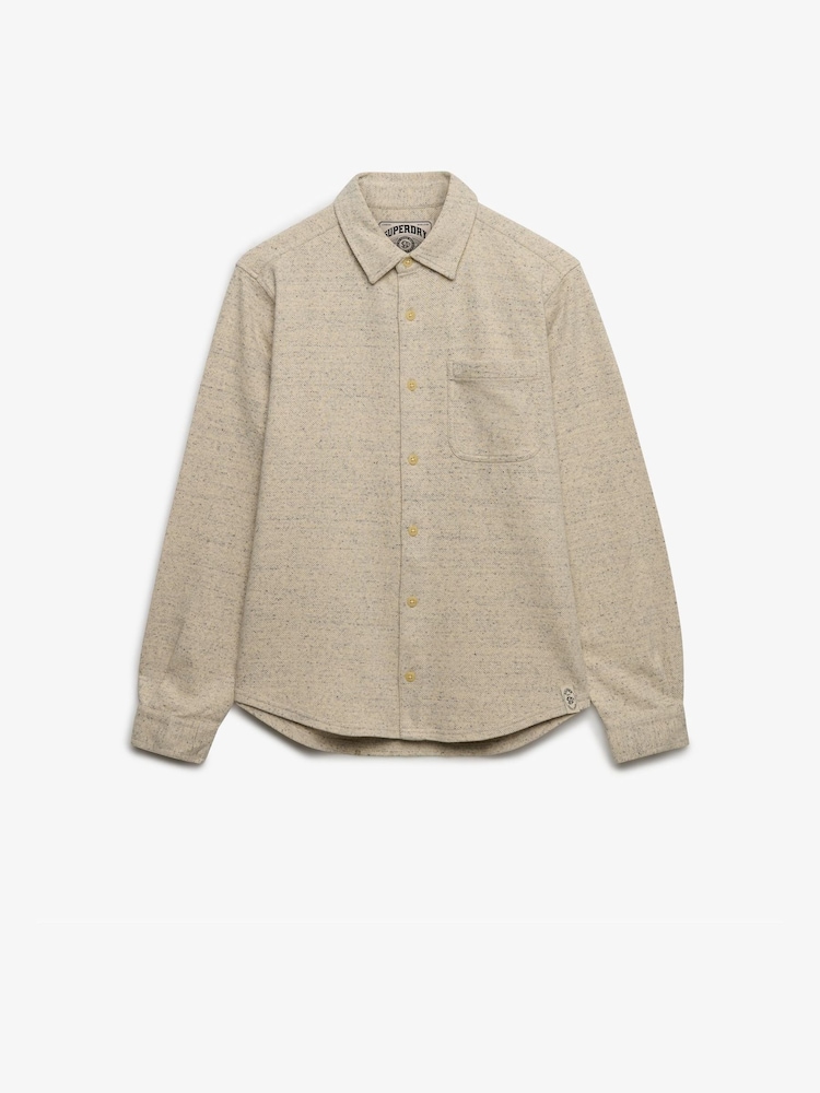 Superdry Cream Twill Tweed Jersey Shirt - Image 1 of 2