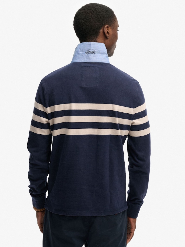 Superdry Blue Vintage Chestband Rugby Shirt - Image 2 of 7