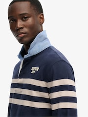 Superdry Blue Vintage Chestband Rugby Shirt - Image 5 of 7