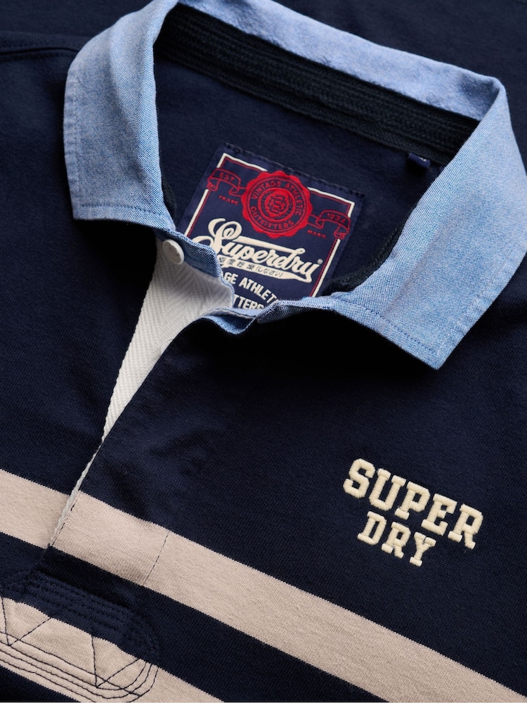 Superdry Blue Vintage Chestband Rugby Shirt - Image 7 of 7