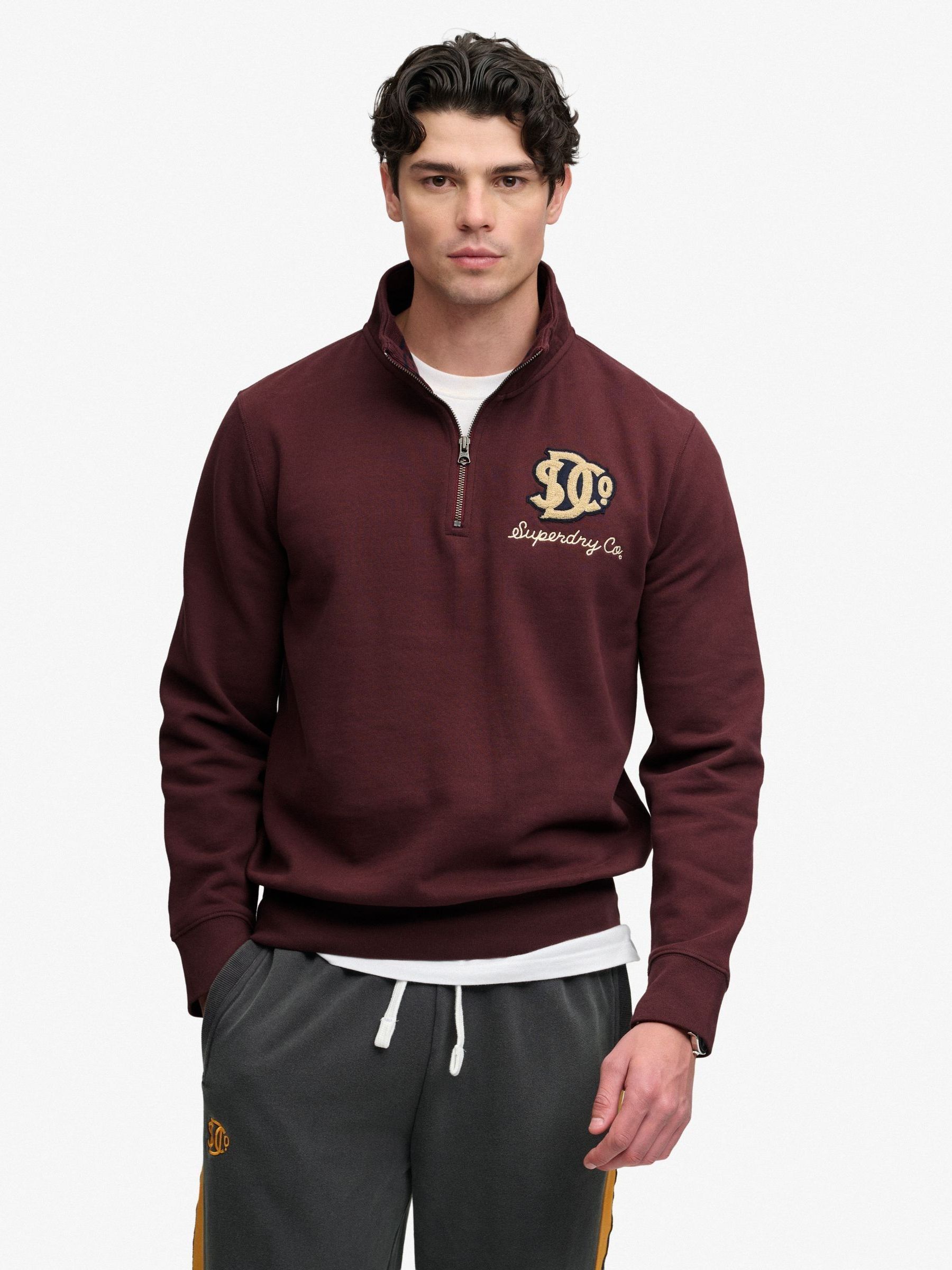 Superdry Vintage Athletic Half Zip Sweat - Dark Red - Image 3
