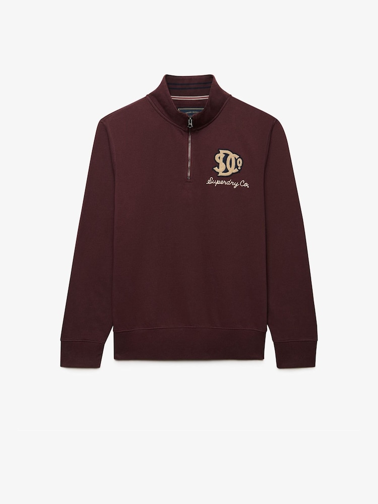 Superdry Red Vintage Athletic Half Zip Sweat Top - Image 1 of 2