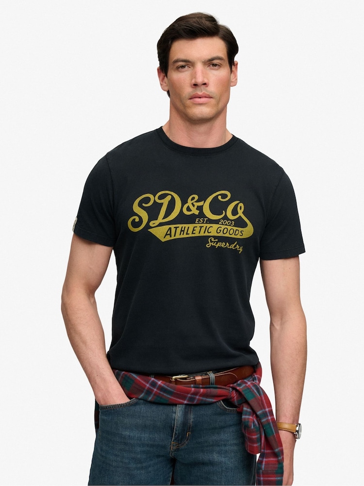 Superdry Black Vintage Script T-Shirt - Image 1 of 7 Superdry Black Vintage Script T-Shirt - Image 1 of 7