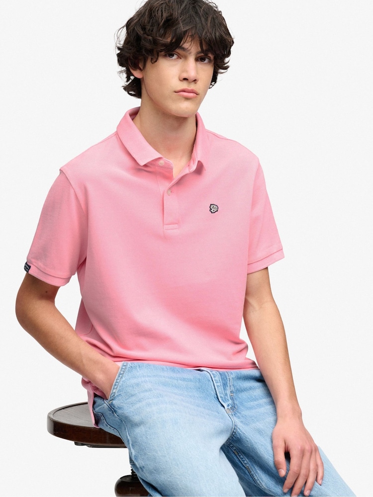 Superdry Light Pink Vintage Destroy Polo Shirt - Image 2 of 7 Superdry Light Pink Vintage Destroy Polo Shirt - Image 2 of 7