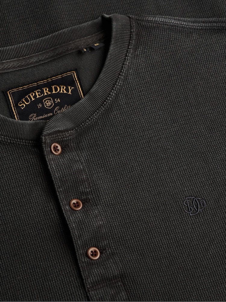 Superdry Black Waffle Long Sleeve Henley Top - Image 7 of 7