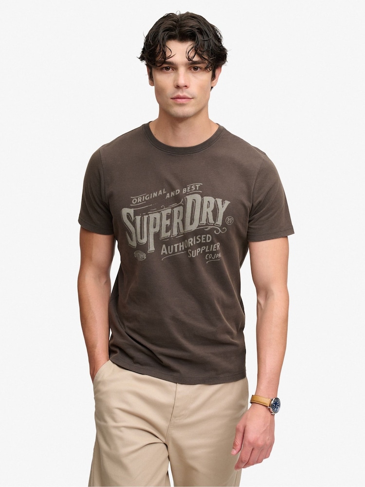 Marrón - Superdry Vintage Workwear Print T-Shirt - Imagen 1 de 7