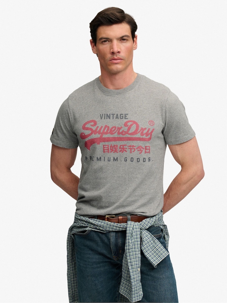 Superdry Grey Vl Heritage Relaxed T-Shirt - Image 1 of 6 Superdry Grey Vl Heritage Relaxed T-Shirt - Image 1 of 6