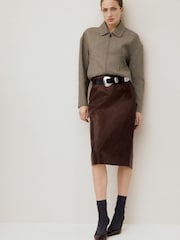 Mango Brown Leather Midi Skirt - Image 1 of 6