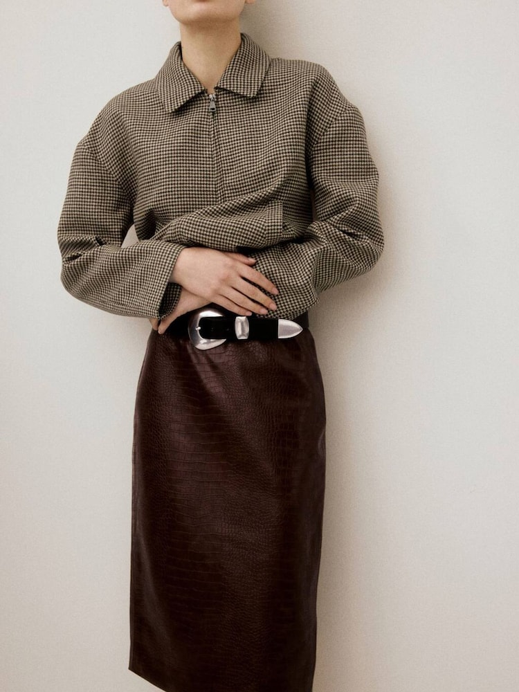 Mango Brown Leather Midi Skirt - Image 2 of 6