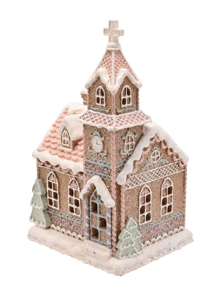 Widdop White Light Up Pastel Christmas Gingerbread Church - Image 2 of 3