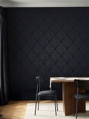 Graham & Brown Navy Woodland Fable Damask 10M Wallpaper - Image 1 of 3