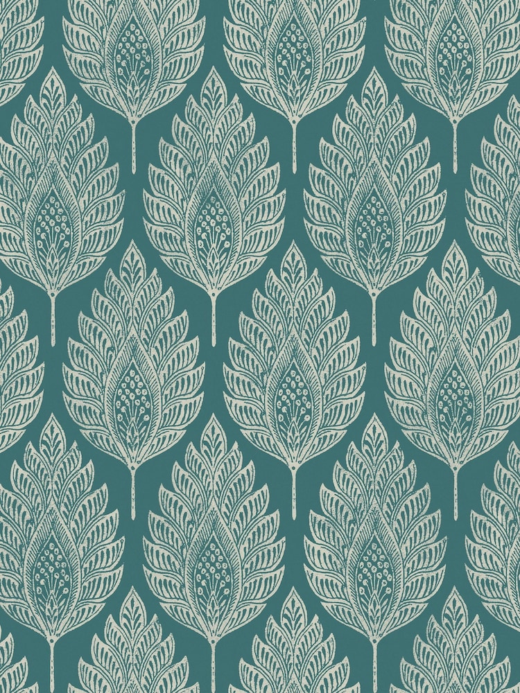 Graham & Brown Teal Flame Leaf 10M Wallpaper - Image 2 of 3