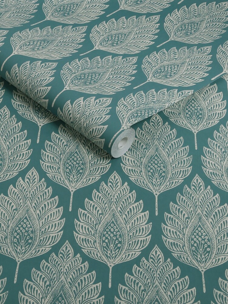 Graham & Brown Teal Flame Leaf 10M Wallpaper - Image 3 of 3
