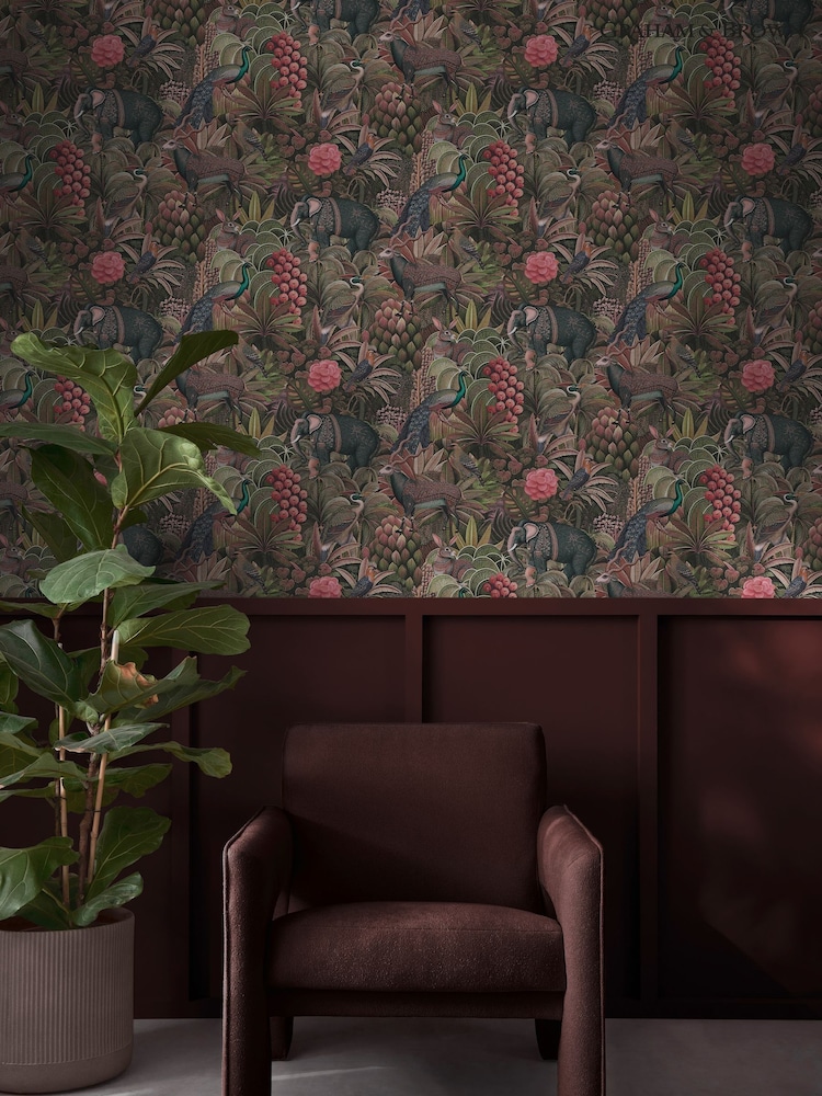 Graham & Brown Damson Jungle Jamboree 10M Wallpaper - Image 1 of 3