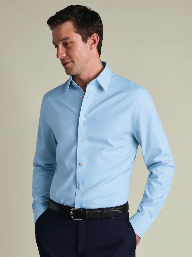 Modrá - Charles Tyrwhitt nežehlivá keprová košile Slim Fit s špičatým límečkem - Obrázek 2 z 6