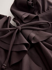 Marron chocolat - Maillot de bain à volants plongeants - Image 11 de 12
