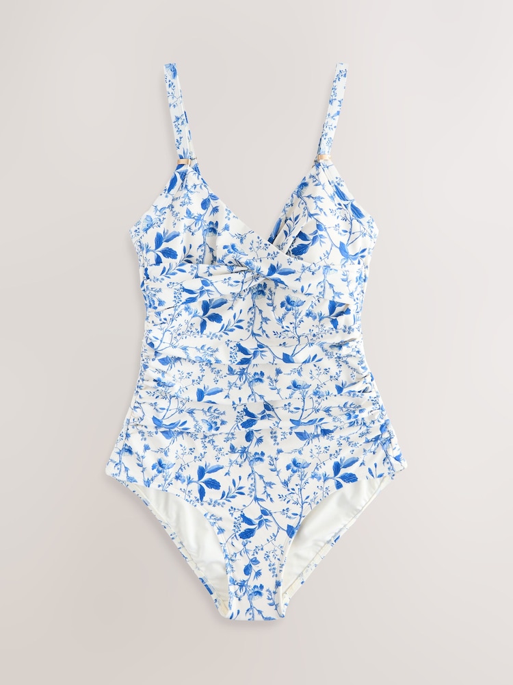 White/Blue Ditsy Shaping Tummy Control Swimsuit - Image 1 of 4 White/Blue Ditsy Shaping Tummy Control Swimsuit - Image 1 of 4