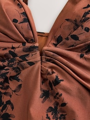 Brown Floral High Shine Plunge Tummy Control Swimsuit - Image 6 of 8