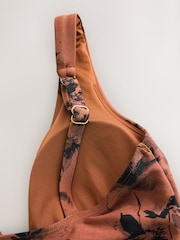 Brown Floral High Shine Plunge Tummy Control Swimsuit - Image 7 of 8