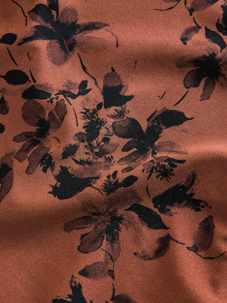Brown Floral High Shine Plunge Tummy Control Swimsuit - Image 8 of 8 Brown Floral High Shine Plunge Tummy Control Swimsuit - Image 8 of 8