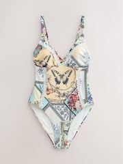 Cream/Yellow Floral Plunge Swimsuit - Image 6 of 9
