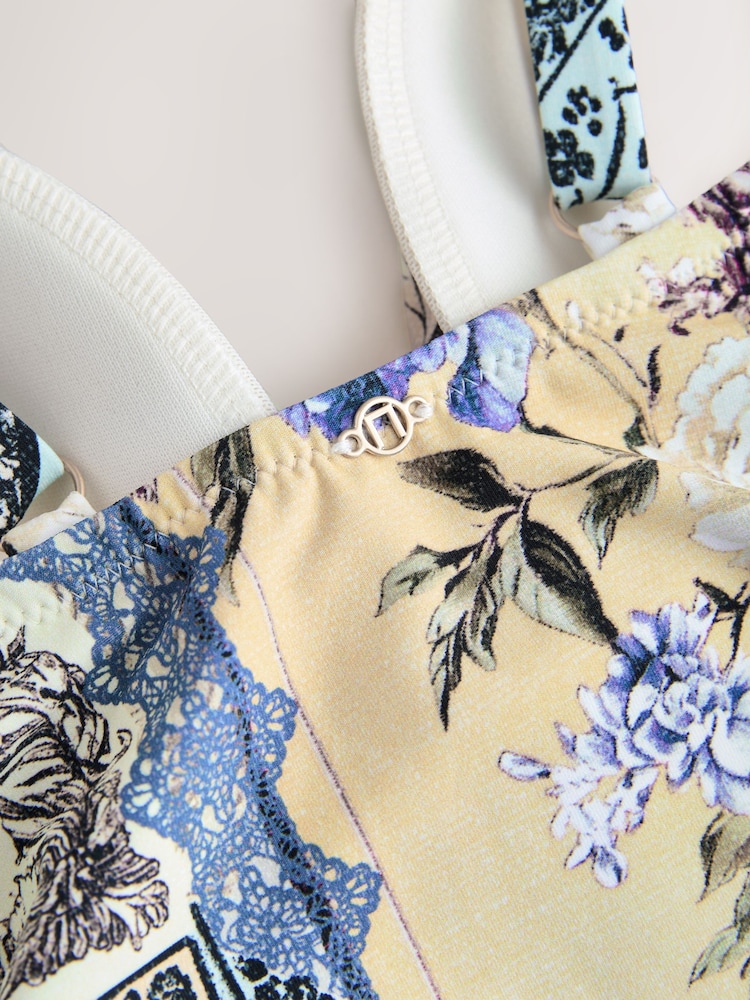 Cream/Yellow Floral Plunge Swimsuit - Image 9 of 9
