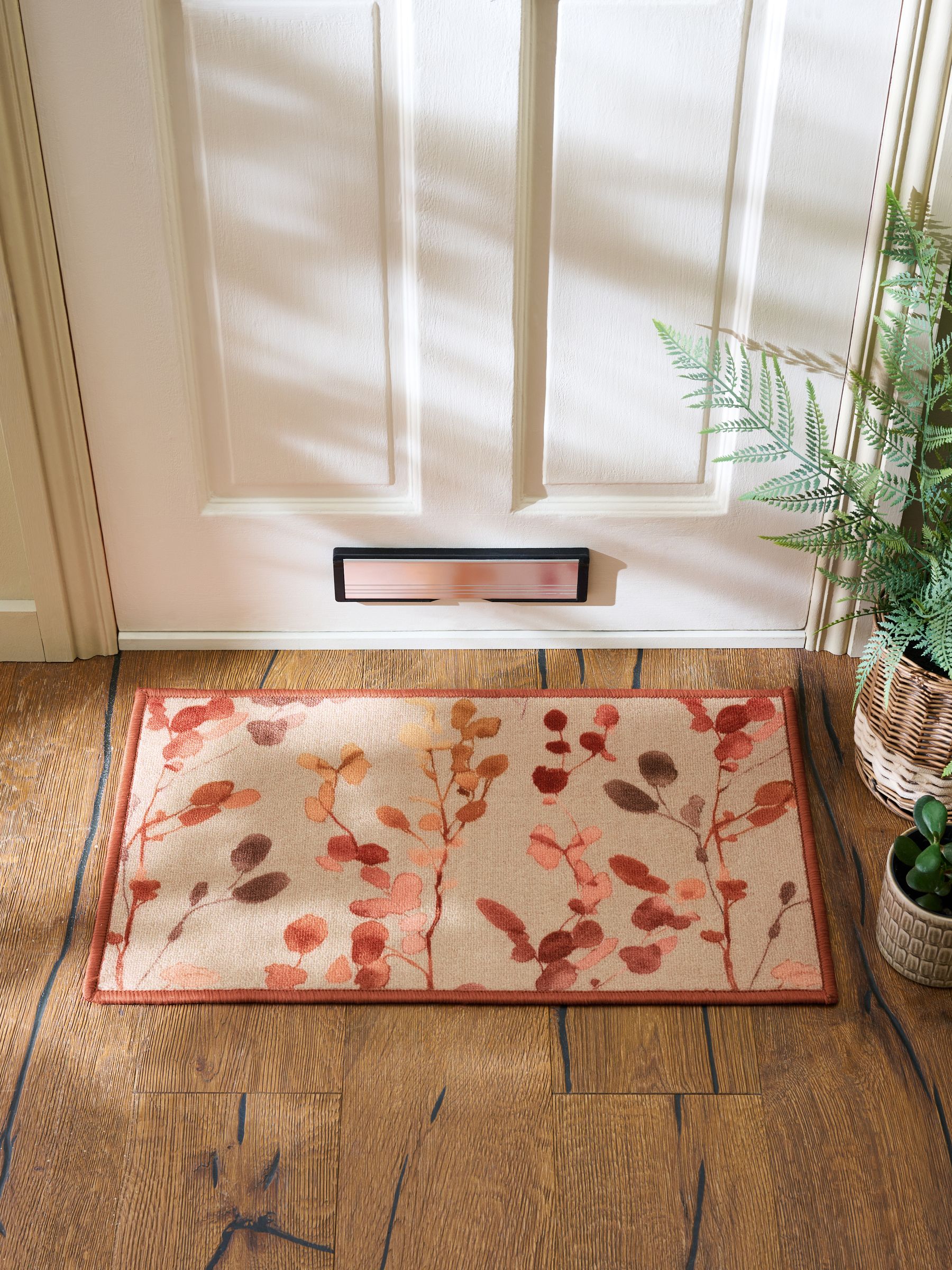 Orange Washable Autumnal Leaf Doormat