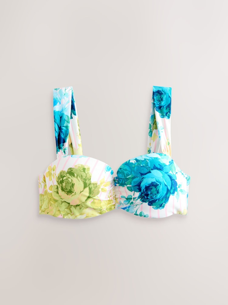 Pink Stripe/Blue Floral Wired Bandeau Bikini Top - Image 1 of 3