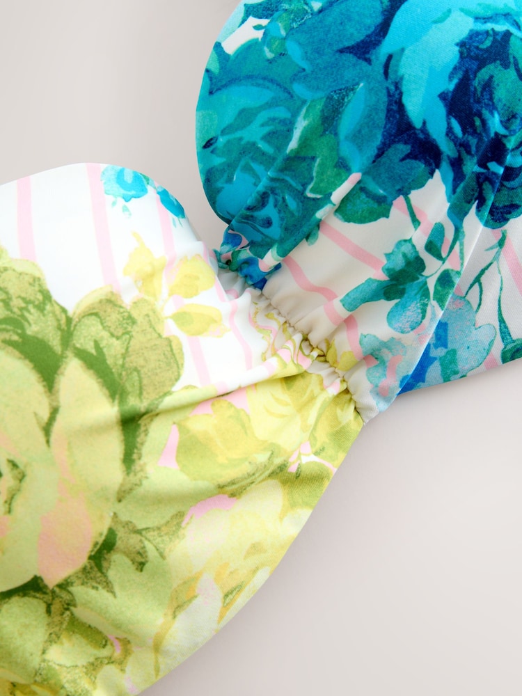 Pink Stripe/Blue Floral Wired Bandeau Bikini Top - Image 3 of 3
