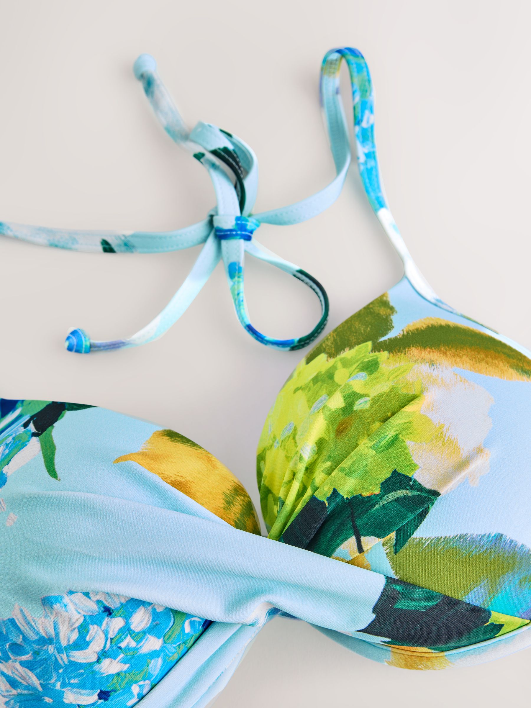 Buy Aqua Blue Floral Padded Wired Plunge Bikini Top from Next USA