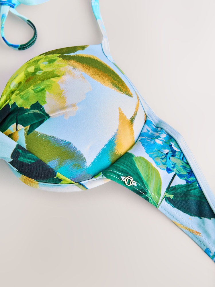 Aqua Blue Floral Padded Wired Plunge Bikini Top - Image 7 of 7 Aqua Blue Floral Padded Wired Plunge Bikini Top - Image 7 of 7