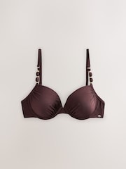 Chocolate Brown High Shine Padded Wired Beaded Strap Bikini Top - Image 5 of 7