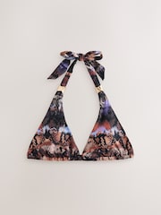 Brown/Navy Animal Print Triangle Bikini Top With Hardware - Image 5 of 7