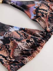 Brown/Navy Animal Print Triangle Bikini Top With Hardware - Image 7 of 7
