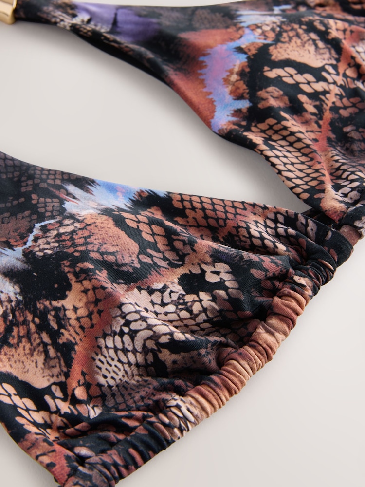 Brown/Navy Animal Print Triangle Bikini Top With Hardware - Image 7 of 7 Brown/Navy Animal Print Triangle Bikini Top With Hardware - Image 7 of 7