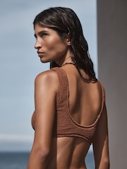 Tan Brown Crinkle Crop Bikini Top - Image 5 of 6