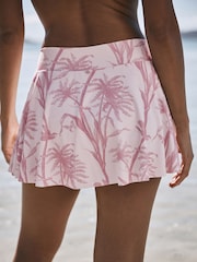 Cream/Pink Floral Swim Skirt Bikini Bottoms - Image 5 of 9
