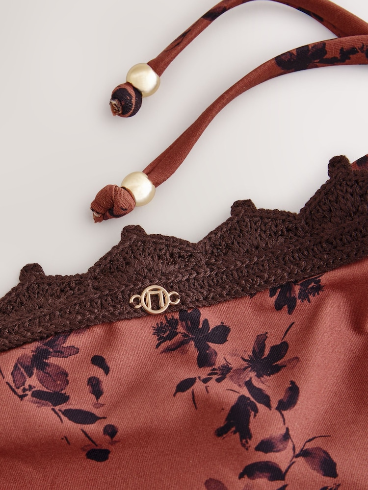 Brown Floral Beaded Crochet Tie Side Bikini Bottoms - Image 2 of 3 Brown Floral Beaded Crochet Tie Side Bikini Bottoms - Image 2 of 3