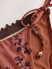 Brown Floral Beaded Crochet Tie Side Bikini Bottoms - Image 3 of 3