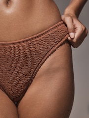 Tan Brown Crinkle High Leg Bikini Bottoms - Image 4 of 4