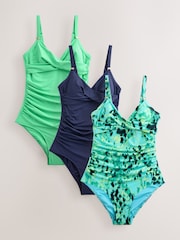 Navy/Green,Green Animal Tummy Control Swimsuits 3 Pack - Image 1 of 7