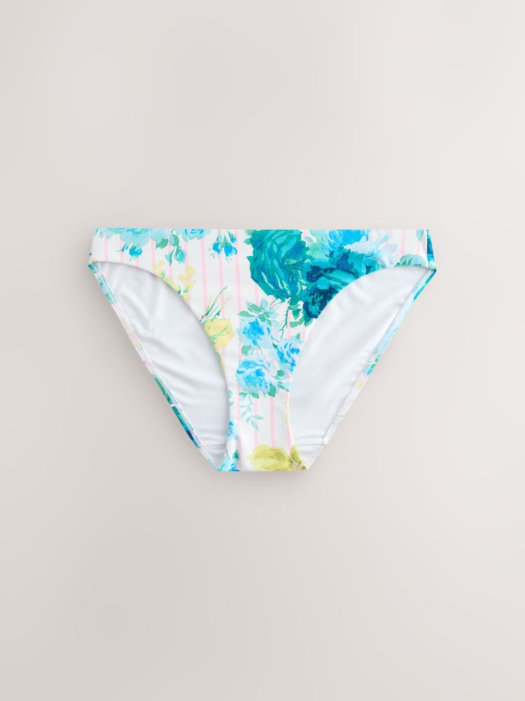 Cream/Pink Stripe Floral High Leg Print Bikini Bottoms - Image 1 of 3 Cream/Pink Stripe Floral High Leg Print Bikini Bottoms - Image 1 of 3