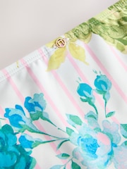 Cream/Pink Stripe Floral High Leg Print Bikini Bottoms - Image 2 of 3