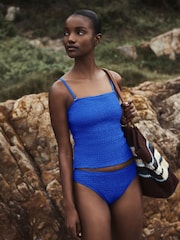 Cobalt Blue Shirred Bandeau Tummy Control Tankini Top - Image 3 of 6