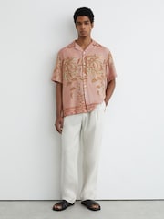 Reiss Pink Camino Palm-Print Cuban-Collar Shirt - Image 4 of 7