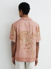 Reiss Pink Camino Palm-Print Cuban-Collar Shirt - Image 6 of 7