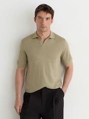 Reiss Soft Olive Green Duchie Merino Wool Open-Collar Polo Shirt - Image 1 of 5